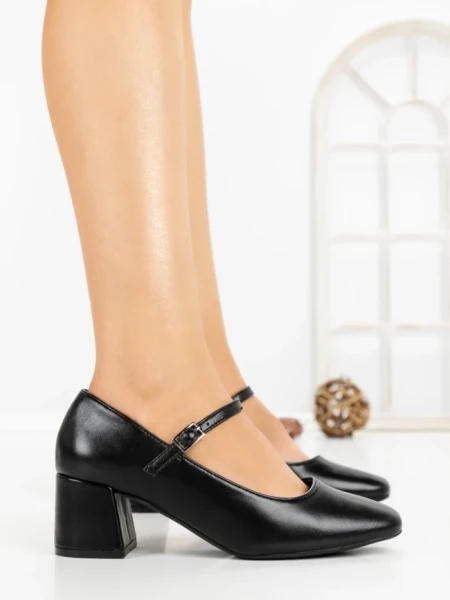 Pantofi cu Toc Gros 8133 BLACK PU | CM