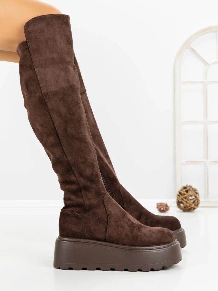 Cizme Dama cu Platforma 68WL26 DARK BROWN | MEI