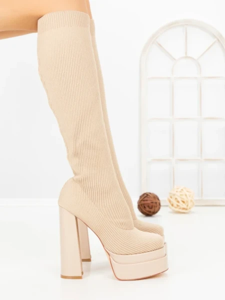 Cizme Dama cu Toc si Platforma C-260 BEIGE | STEPHAN