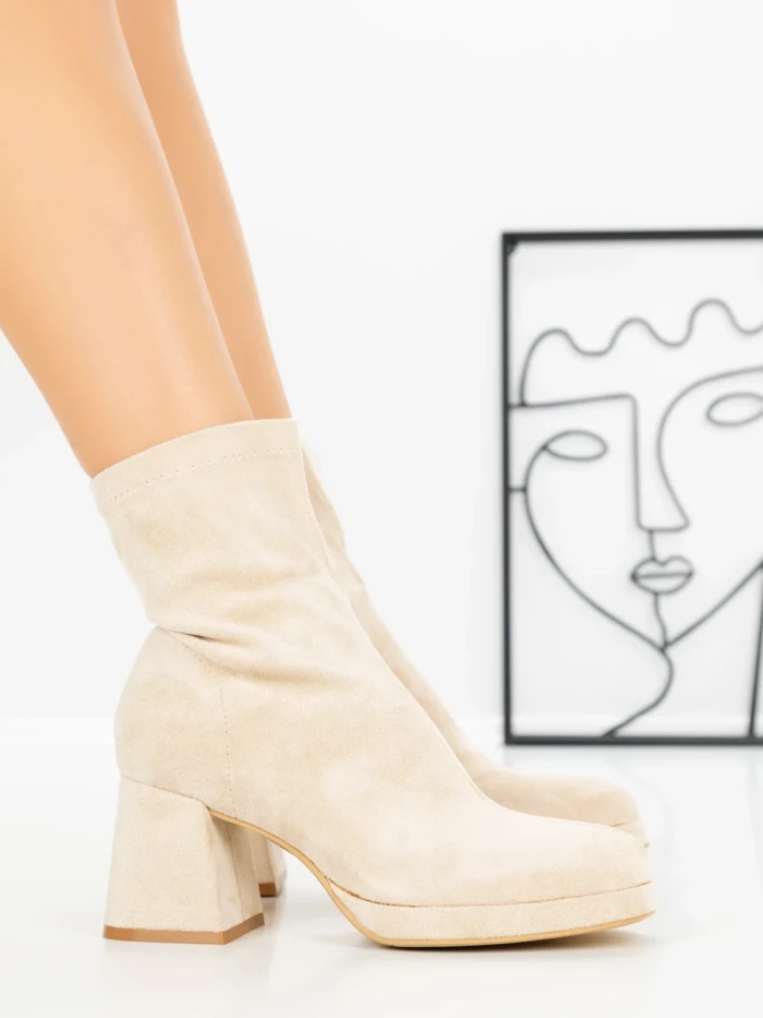 Botine cu Toc Gros 5724 BEIGE | SEASOND