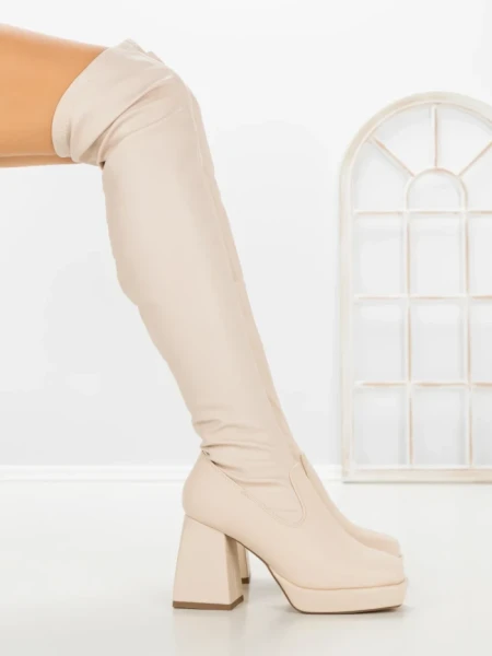 Cizme Dama cu Toc si Platforma JA-24 BEIGE | STEPHAN