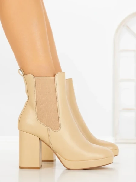 Botine cu Toc Gros 9128 BEIGE | CM