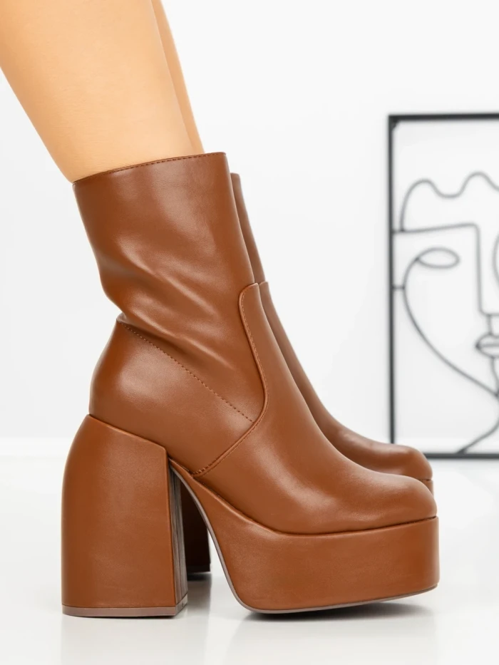 Botine cu Toc Gros G0801 BROWN | MIA SHOES