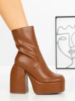 Botine cu Toc Gros G0801 BROWN | MIA SHOES