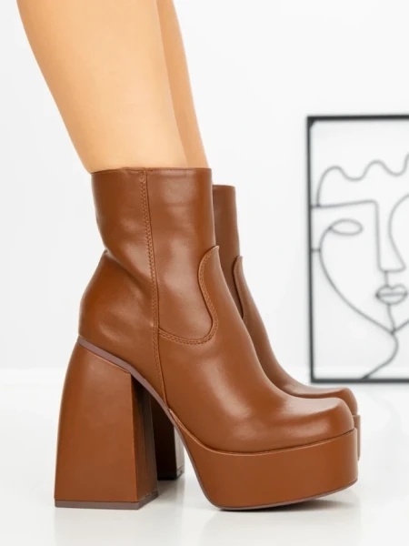 Botine cu Toc Gros F0902 BROWN | MIA SHOES
