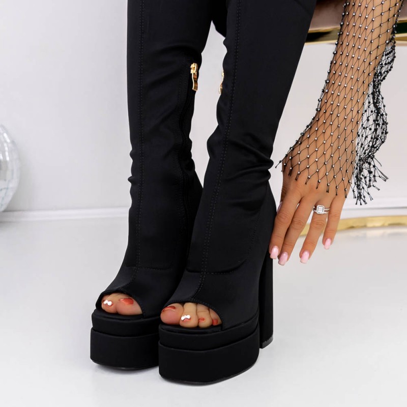Sandale Dama cu Toc subtire si Platforma XKK171 Black Reina