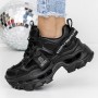 Pantofi Sport Dama cu Platforma 3WL107 Negru | Reina