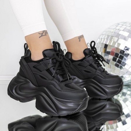 Pantofi Sport Dama cu Platforma 3SJN26 Negru | Reina