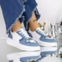 Pantofi Sport Dama cu Platforma BK-65 Alb-Albastru deschis Reina