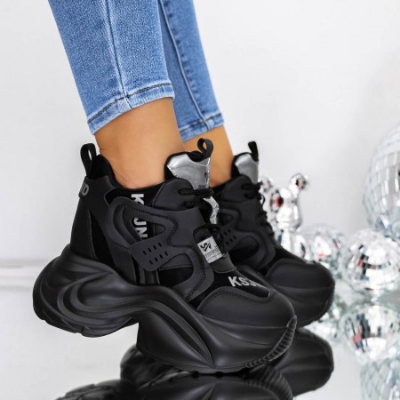 Pantofi Sport Dama cu Platforma 3SJN25 Negru | Reina