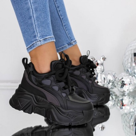 Pantofi Sport Dama cu Platforma 3SJN30 Negru | Reina