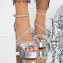 Sandale Dama cu Toc Gros 3KV36 Argintiu | Reina