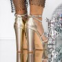 Sandale Dama cu Toc Gros 3KV35 Auriu | Reina