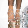 Sandale Dama cu Toc Gros 3KV35 Auriu | Reina