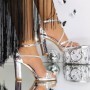 Sandale Dama cu Toc 3XKK112 Argintiu Reina